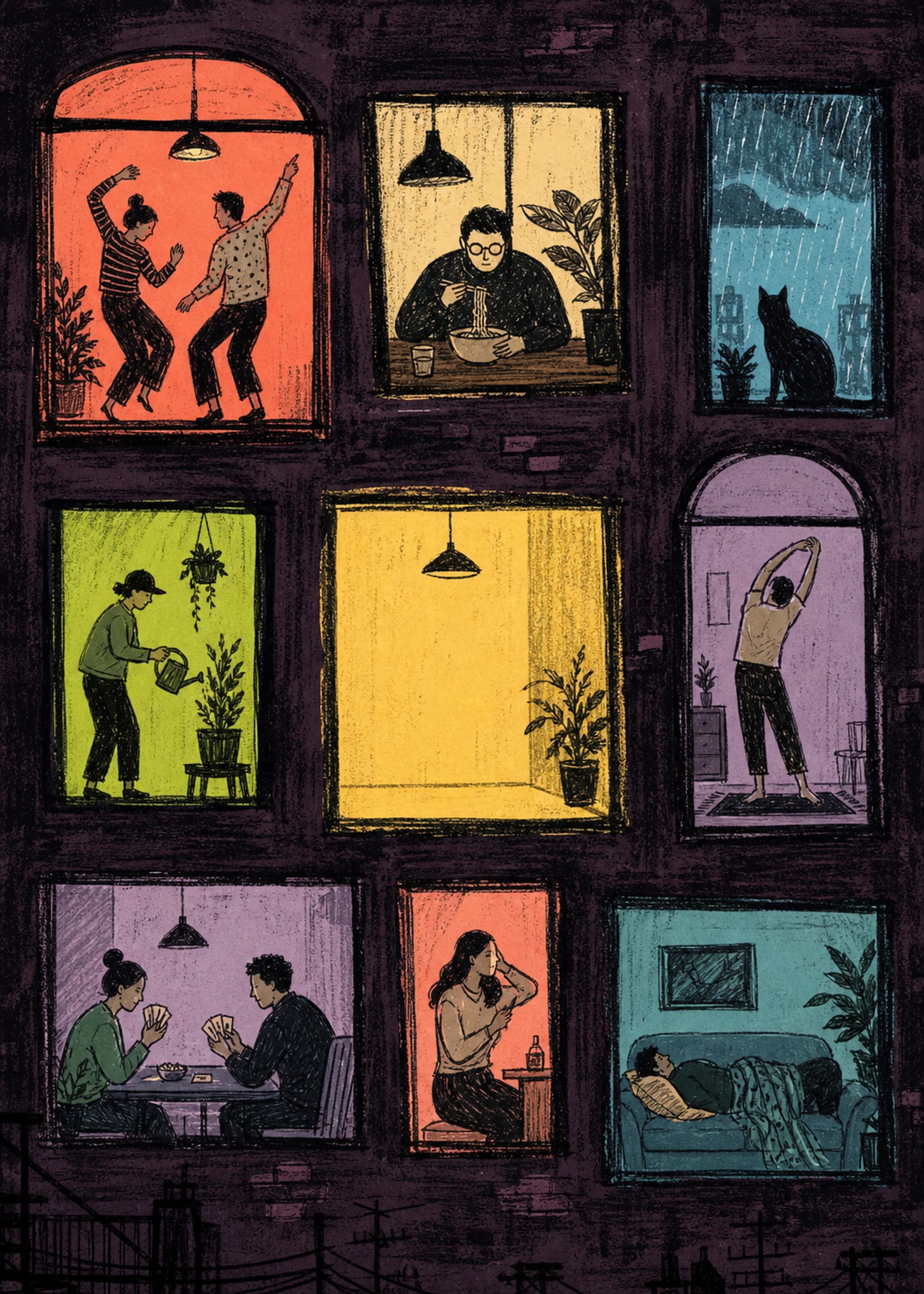 Window People — framed Figurative art print